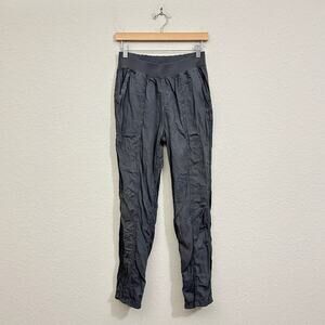 FAHERTY Arlie Pants Charcoal Elastic Waist Slim Straight Linen Blend